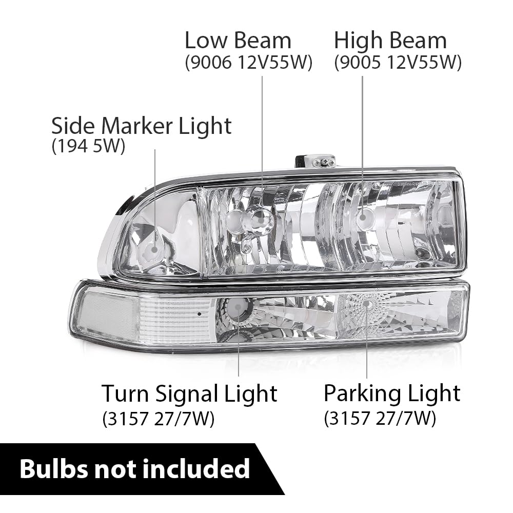 G-PLUS Headlights Corner Bumper Turn Signal w/o Bulbs Fit Chevy Blazer 1998-2005 / Fits Chevy S10 Pickup 1998-2004 Clear Lens Chrome Housing Clear Reflector Bumper Headlamps,faros delanteros Assembly