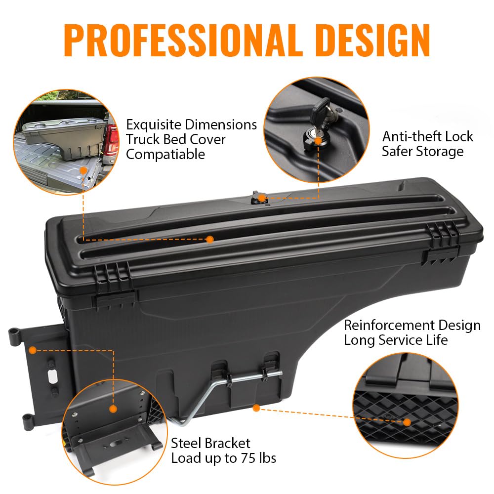 G-PLUS Rear Left Lockable Storage Box Toolbox Compatible with Ford F150 2015 2016 2017 2018 2019 2020 Left Driver Side Truck Bed Box