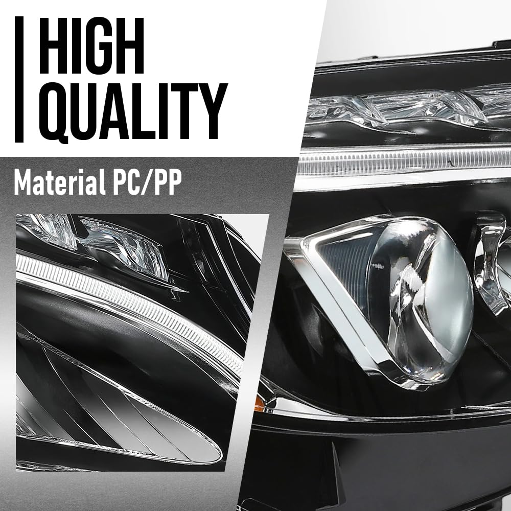 G-PLUS LED Headlight Right Side Compatible with Benz C-Class C300 W205 2015 2016 2017 2018 205906780364, MB2503227 Black