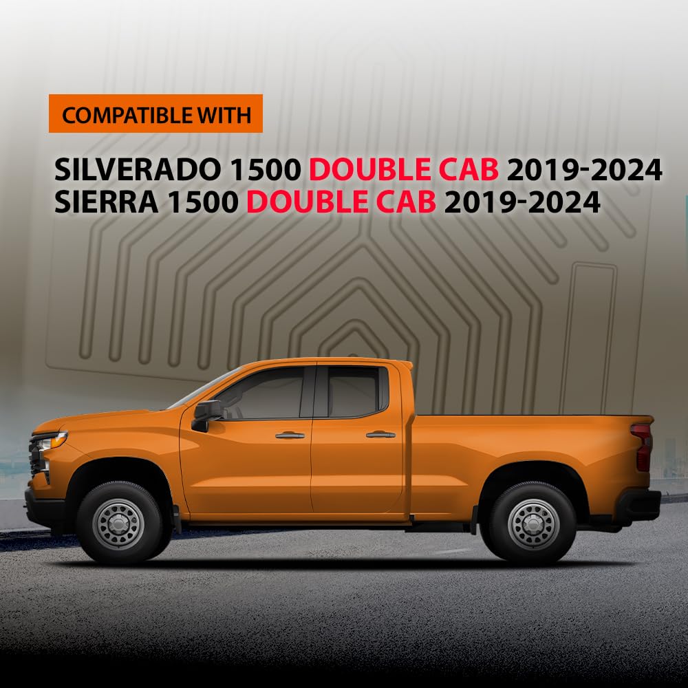 G-PLUS Floor Mats Fit Chevy Silverado 1500 Double Cab 2019-2024 Fit GMC Sierra 1500 Double Cab 2019-2024 All Weather Protection TPE Floor Liner Waterproof Cargo Liner 1st & 2nd Row Beige 2PCS