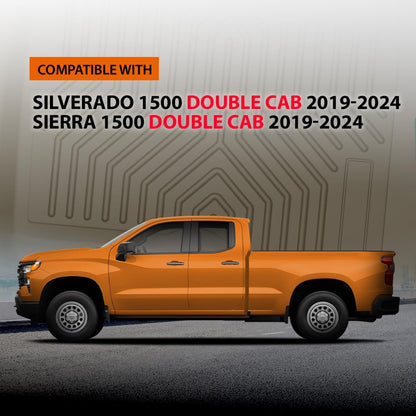 G-PLUS Floor Mats Fit Chevy Silverado 1500 Double Cab 2019-2024 Fit GMC Sierra 1500 Double Cab 2019-2024 All Weather Protection TPE Floor Liner Waterproof Cargo Liner 1st & 2nd Row Beige 2PCS