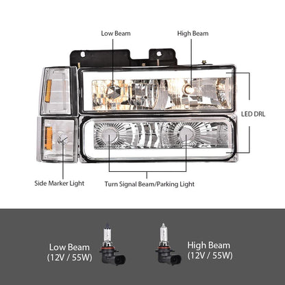 G-PLUS LED Halogen Headlights Assembly Fit GMC C1500 K1500 Yukon 94-99/Fit GMC C2500 C3500 K2500 K3500 Suburban 94-00 Driver & Passenger Side Bumper Lamp Headlamps,faros delanteros