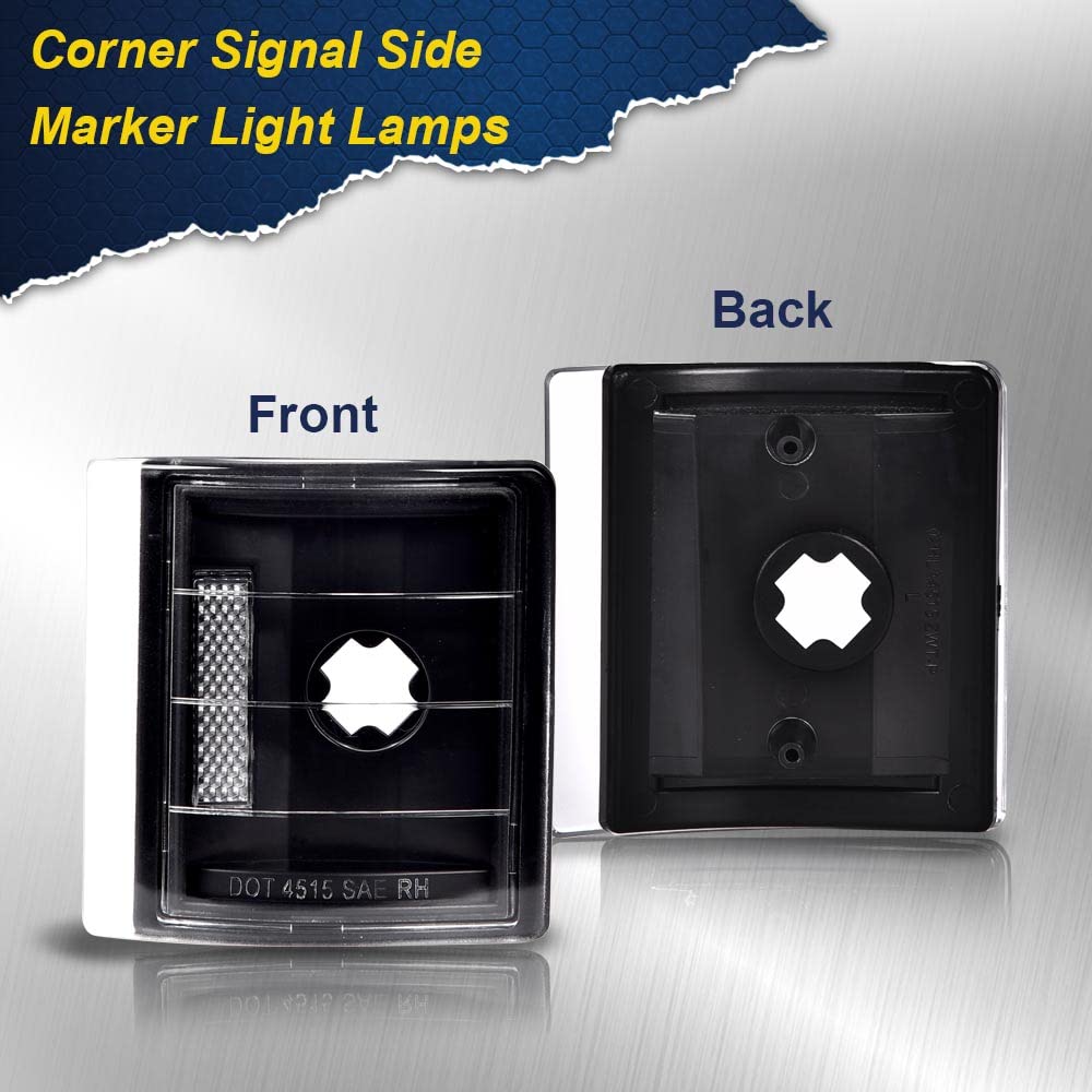 G-PLUS Corner Light Fit 1994-2000 Chevy CK/C10 1500 2500 3500 2WD,(ONLY For Composite Headlights) Signal Side Marker Lamps (Clear Lens Black Housing Clear Reflector) Bumper Headlamps,faros Assembly