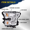 G-PLUS Headlights Assembly, Compatible with 2015 2016 2017 Ford F150,Not Fit w/Factory LED & HID Headlights Left+Right Bumper Headlamps, Clear Lens Chrome Housing Amber Reflector,faros delanteros