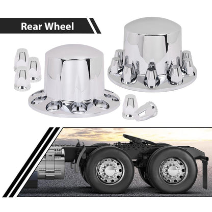 G-PLUS Chrome Wheel Covers Rear Axle Hub Caps 4 PCS Compatible with Most of 10 Holes 22.5" & 24.5" Semi-Truck Wheels with 11.25" Bolt Circle Wheels with 33mm Thread-On Lug Nut Covers