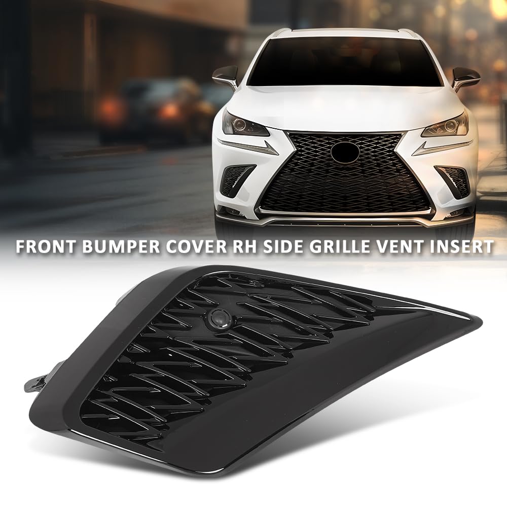 G-PLUS Front Bumper Grille Vent Insert Passenger Right Side Compatible with LX NX300 Base/F Sport/Luxury 2018-2021,Compatible with LX NX300h 2021 5314178030, LX1039135 Gloss Black
