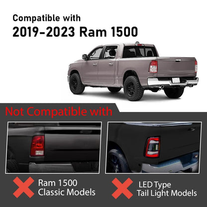 G-PLUS Rear Left Tail Light Assembly w/Bulbs Compatible with Dodge Ram 1500 2019-2023, Not Fit Ram 1500 Classic And LED Type, Left Driver Side Rear Brake Lamp, Red Lens, 55112989AE