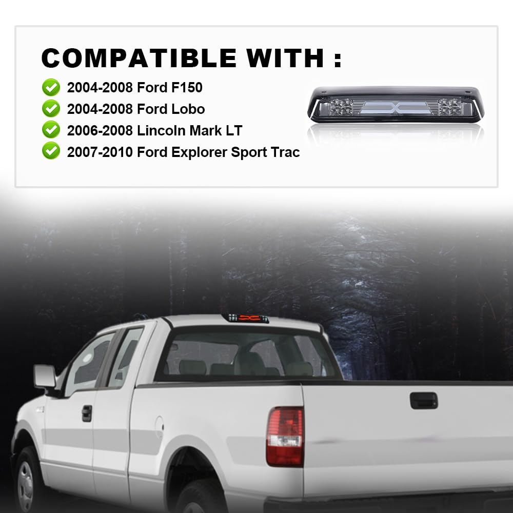 G-PLUS Rear LED 3rd Brake Lights Assembly Compatible with 2004-2008 Ford F150/Lobo Tail Brake Cargo Lamp Clear Lens Chrome Bottoms