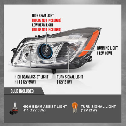 G-PLUS LED Left Side Headlight Assembly Front Headlamp Compatible with Buick Regal 2009-2012 20990313, 22934025 Clear Lens Black Housing Amber Reflector