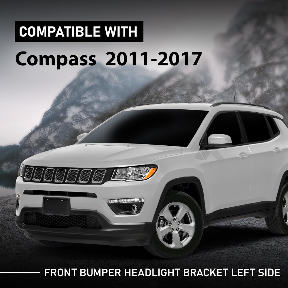 G-PLUS Front Bumper Inner Steel Headlight Bracket Left Side Compatible with Jeep Compass 2011-2017 Black 68079655AH