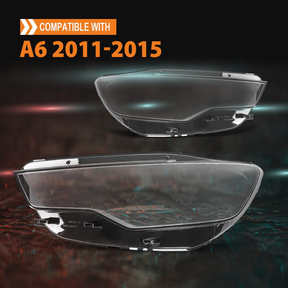 G-PLUS Headlight Lens Cover Compatible with Audi A6 C7 2011-2015 Left & Right Pair Front Headlamp Lens Cover Clear