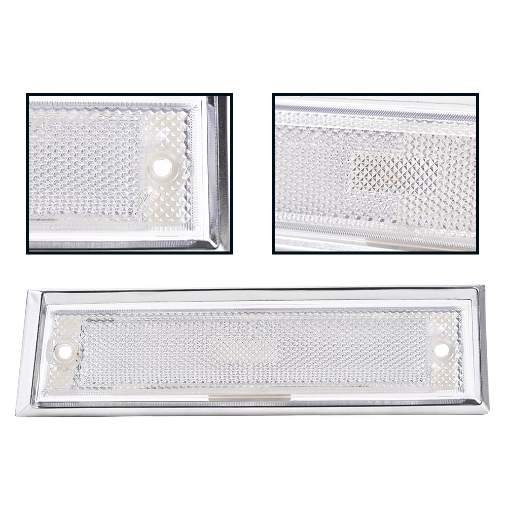 G-PLUS Front Side Marker Lights Assembly Compatible With Chevy Blazer/GMC Jimmy C/K R Pickup 1981-1991,Side Chrome Bezel Marker Lamps Pair Clear Lens