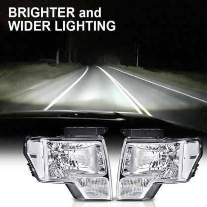 G-PLUS Headlights Assembly, Compatible with Ford F150 2009 2010 2011 2012 2013 2014 (NOT Fit LED Style,Only Fit without LED Style) bumper Headlamp Clear lens Chrome Housing Clear Reflector