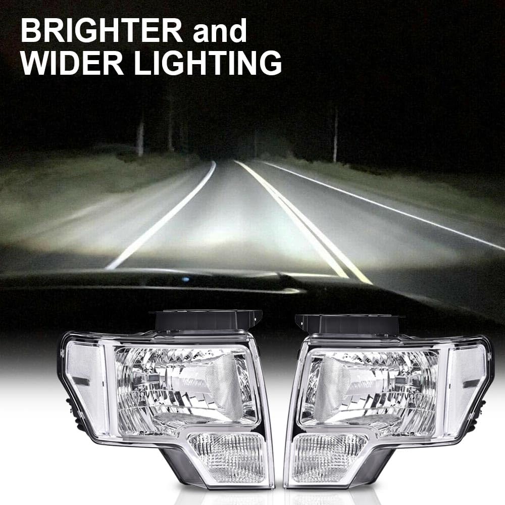 G-PLUS Headlights Compatible with Ford F150 2009-2014 Headlamps Pair Left & Right Clear Lens Chrome Housing Clear Reflector,faros delanteros