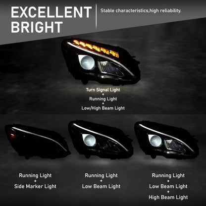 G-PLUS LED Headlight Right Side Compatible with Benz C-Class C300 W205 2015 2016 2017 2018 205906780364, MB2503227 Black