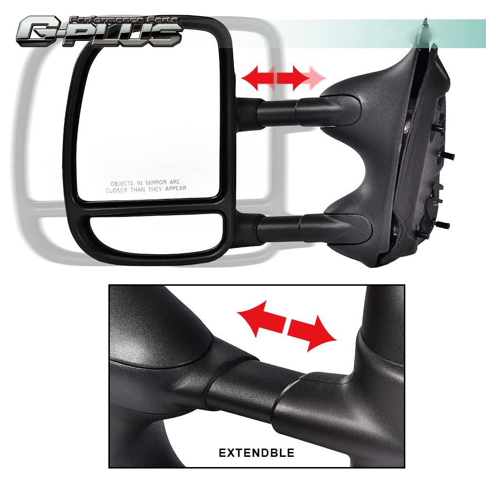 G-PLUS Manual Towing Side Mirrors Compatible With Only 1999-2016 Super Duty F250 F350 F450 F550 Models,Driver & Passenger Side Mirror Set Black