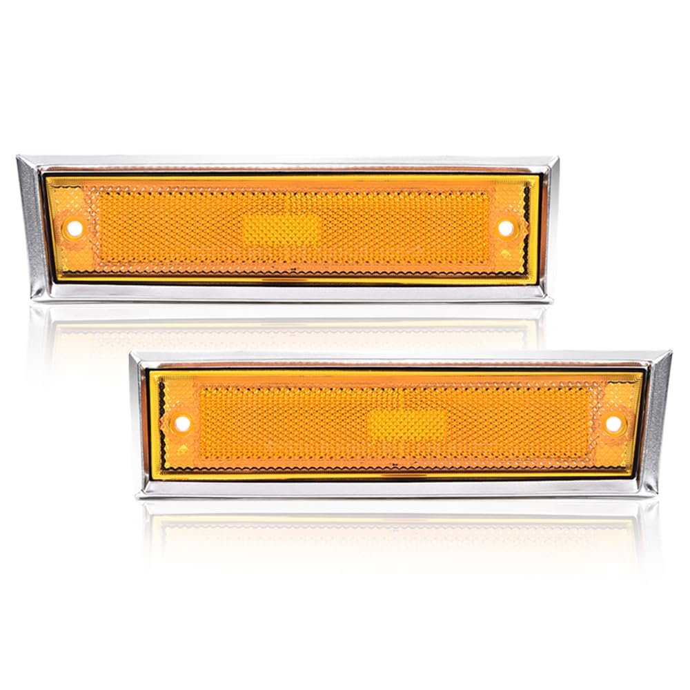 G-PLUS Pair Front Side Marker Lights Assembly Compatible With Chevy Blazer 1981-1991 /GMC Jimmy C/K R Pickup Side Chrome Bezel Marker Lamps Orange Lens 915557,91555