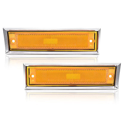 G-PLUS Pair Front Side Marker Lights Assembly Compatible With Chevy Blazer 1981-1991 /GMC Jimmy C/K R Pickup Side Chrome Bezel Marker Lamps Orange Lens 915557,91555