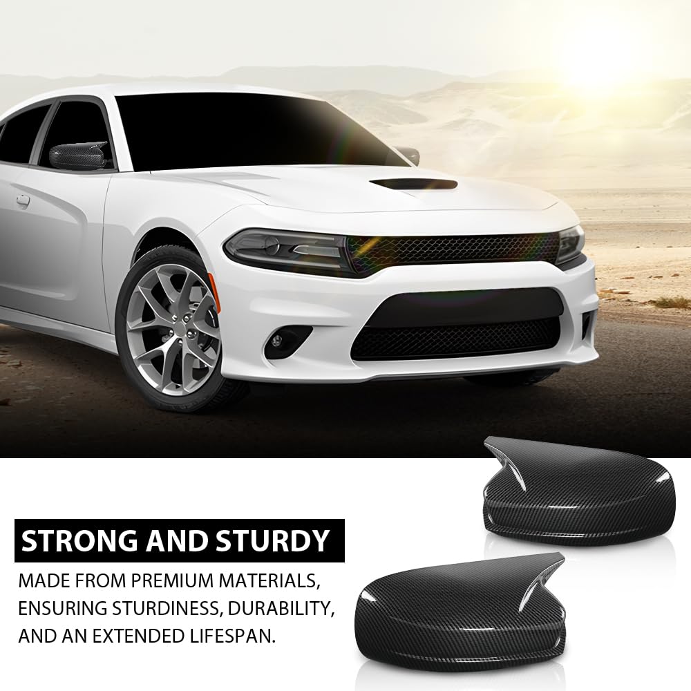 G-PLUS Side Mirror Covers Shell Cap Left and Right Compatible with Dodge Charger SRT 2015-2023 Carbon Fiber