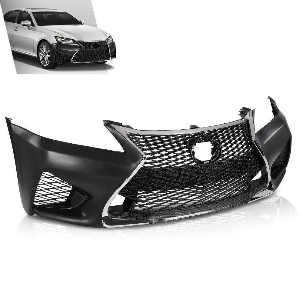 G-PLUS Front Bumper Set 6Pcs Compatible with 2013-2015 LX GS GS350 GS450 Conversion to 16+ GS F, (1 Front Bumper+1 Center Grille+2 Fog Lamp Frame+ 1 License Plate + 1 Small Bracket))