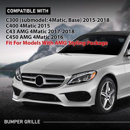 G-PLUS Bumper Grille Black Center Compatible with Benz C300 C43 AMG C450 AMG 4Matic 2015-2018, Fit For Models With AMG Styling Package 2058852123