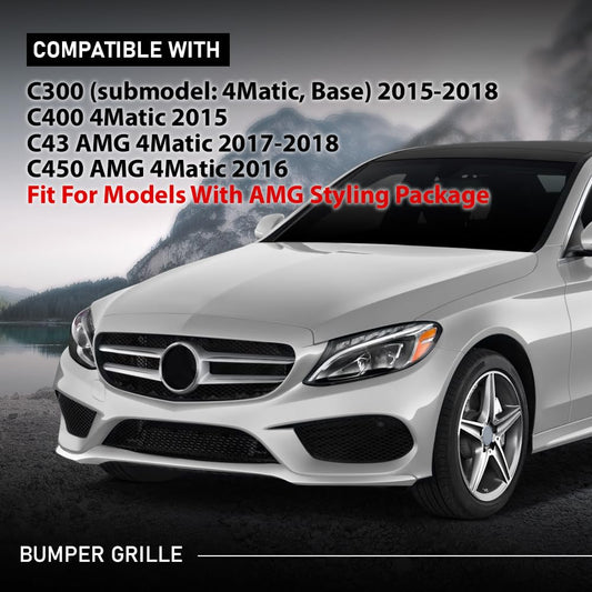 G-PLUS Bumper Grille Black Center Compatible with Benz C300 C43 AMG C450 AMG 4Matic 2015-2018, Fit For Models With AMG Styling Package 2058852123