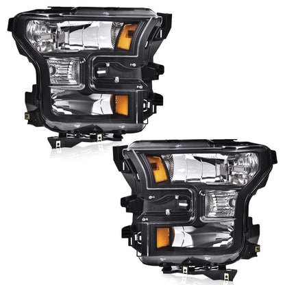 G-PLUS Headlights Compatible with Ford F150 2015-2017 Headlamps Driver Passenger Side Clear Lens Black Housing Amber Reflector,faros delanteros