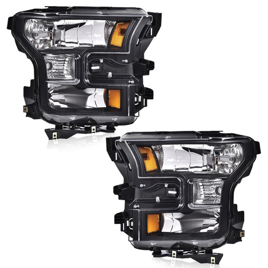 G-PLUS Headlights Compatible with Ford F150 2015-2017 Headlamps Driver Passenger Side Clear Lens Black Housing Amber Reflector,faros delanteros