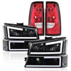 G-PLUS Headlights Assembly & Tail Lights Fit Chevy Silverado 1500 1500 HD 2500 2500 HD 2003-2006, Clear Lens Black Housing Clear Reflector Headlamps Assembly Red Taillights
