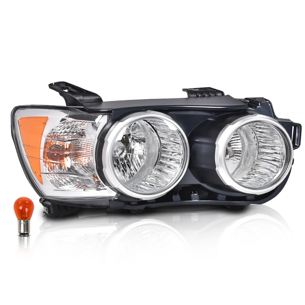 G-PLUS Headlight Assembly Fit Chevy Sonic 2012-2016(4-Door Sedan/4-Door Hatchback),Fit Headlight w/Chrome Bezel Only,Right Passenger Clear Lens Black Housing Headlamp Bumper Headlamps,faros delanteros