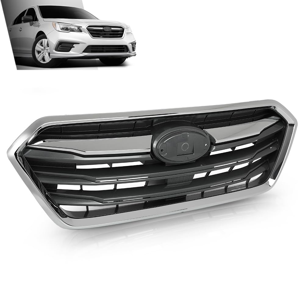 G-PLUS Front Bumper Grille Grill Assembly Black Shell Silver Insert Compatible with Subaru Legacy 2018-2019 91121AL19A
