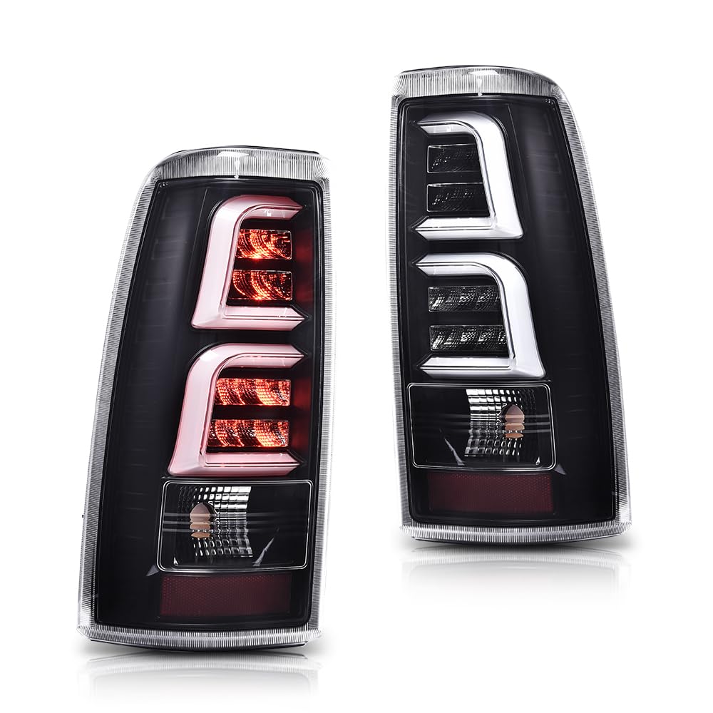 G-PLUS LED Tail Light Assembly Rear Brake Lamp Compatible with Chevy Silverado/GMC 1999 2000 2001 2002 1500 2500 3500 1500 HD 2500 HD Clear Lens GM2800186 Luces Traseras Rear Brake Lamps Assembly