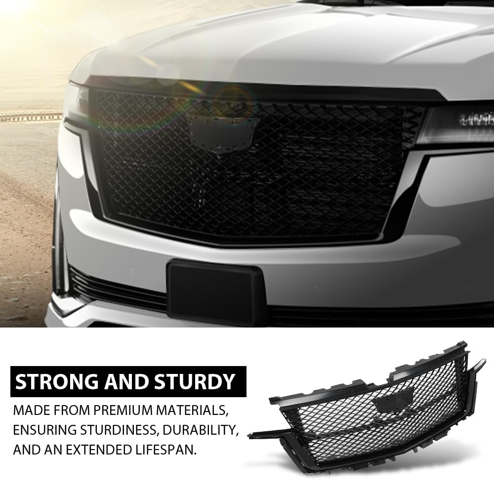 G-PLUS Front Bumper Grille Assembly Compatible with Cadillac Escalade 2021-2023 84830289 Gloss Black