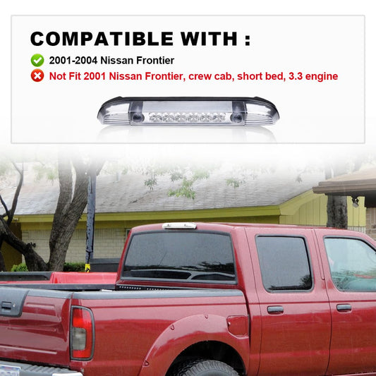 G-PLUS Third 3rd Brake Cargo Light Compatible With 2001-2004 Nissan Frontier Pickup Rear Roof Center High Mount Tail Lamps Replacement Chrome Housing Clear Lens