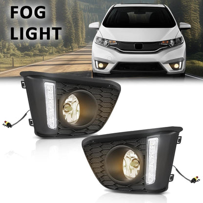 G-PLUS Front Bumper Driving Fog Lights W/Wiring US Compatible with Honda Fit Hatchback 4-Door 2015-2017 Black