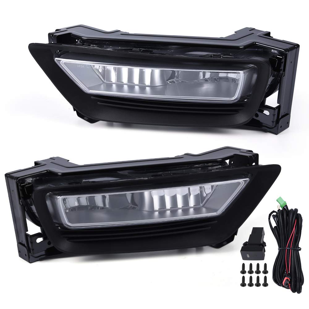 G-PLUS Fog Light Lamps Kit Compatible With 2013-2015 Honda Accord Sedan,Driving Fog Lamps W/Switch Bulbs Bezel Driver & Passenger Pair (Clear Lens)