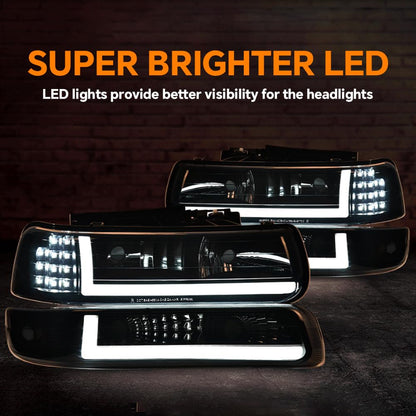G-PLUS LED Headlights Assembly, Compatible with 1999-2002 Chevy Silverado,Fit 2000-2006 Chevy Tahoe/Suburban 1500 2500,Bumper Headlamps Smoky Lens Black Housing Amber Reflector Left & Right
