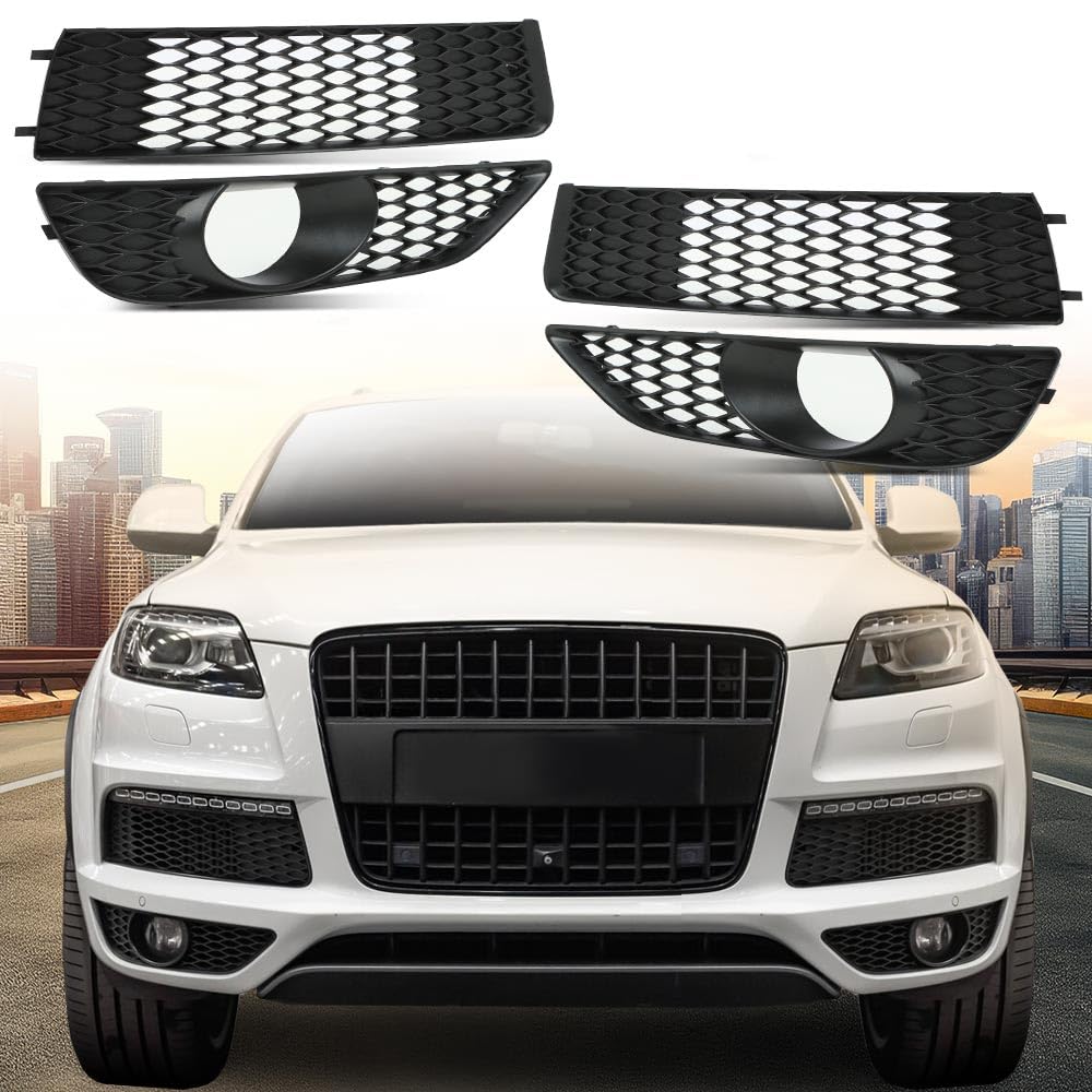 G-PLUS Glossy Front Bumper Fog Light Lamp Mesh Grill Grille Compatible with Audi A4 B8 2008 2009 2010 2011 2012 Fog Light Cover