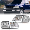 G-PLUS LED DRL Lightning Style Headlights & Corner Parking Lights Compatible with 1997-2002 Ford Expedition/Fit 1998-2003 Ford F150/Fit 1997-1999 F250 Clear Lens Chrome Housing Clear Reflector