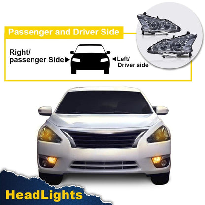 G-PLUS Headlights Assembly, Compatible with 2013 Nissan Altima Bumper Headlamps, Smoky Lens Chrome Housing Clear Reflector