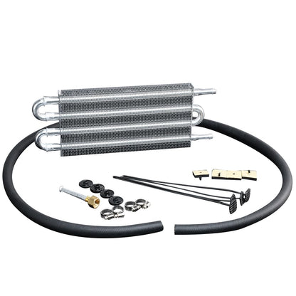 G-PLUS 4 Row AN6 Radiator Remote Aluminum Transmission Racing Oil Cooler + Oil Hose Mounting Kit Universal For Cars Trucks Silver