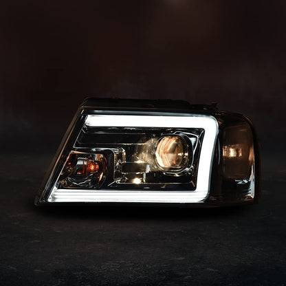 G-PLUS LED DRL Headlights Fit Ford F150 2004-2008,Fit Lincoln Mark Lt 2006-2008(NOT Fit 04 F150 Heritage/Flareside Beds), Headlamps Assembly,Smoky Lens Chrome Housing Clear Reflector