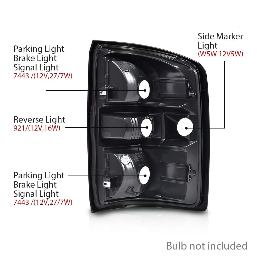 G-PLUS Tail Lights W/obulbs Compatible with GMC Sierra 1500 2014-2018, Fit GMC Sierra 2500 HD 3500 HD 2015-2019, Smoke Lens Luces Traseras Rear Brake Lamps Assembly