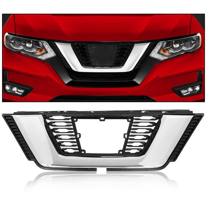G-PLUS Front Upper Bumper Grille Assembly Chrome Trim Compatible with Nissan Rogue 2017 2018 2019 NI1200282, 623106FL0B