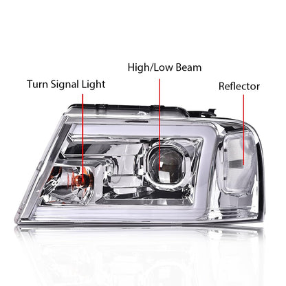 G-PLUS LED DRL Headlights, Fit 2004-2008 Ford F150/ 2006-2008 Lincoln Mark Lt(NOT Fit 2004 F150 Heritage/Flareside Beds), Clear Lens Chrome Housing Clear Reflector Bumper Headlamps