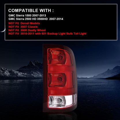 G-PLUS Tail Lights Lamps w/Bulbs & Wiring Harness Compatible with GMC Sierra 1500 2500 3500HD 2007-2013 Passenger Side Red Lens Taillights Taillamps Brakelights 25958485 GM2801208Assembly