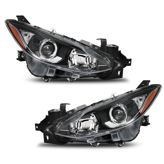 G-PLUS Projector Headlights Assembly Headlamps Compatible with Mazda 3 2014 2015 2016,Clear Lens Black Housing Amber Reflector,faros delanteros BPW1510K0 BPW1510L0