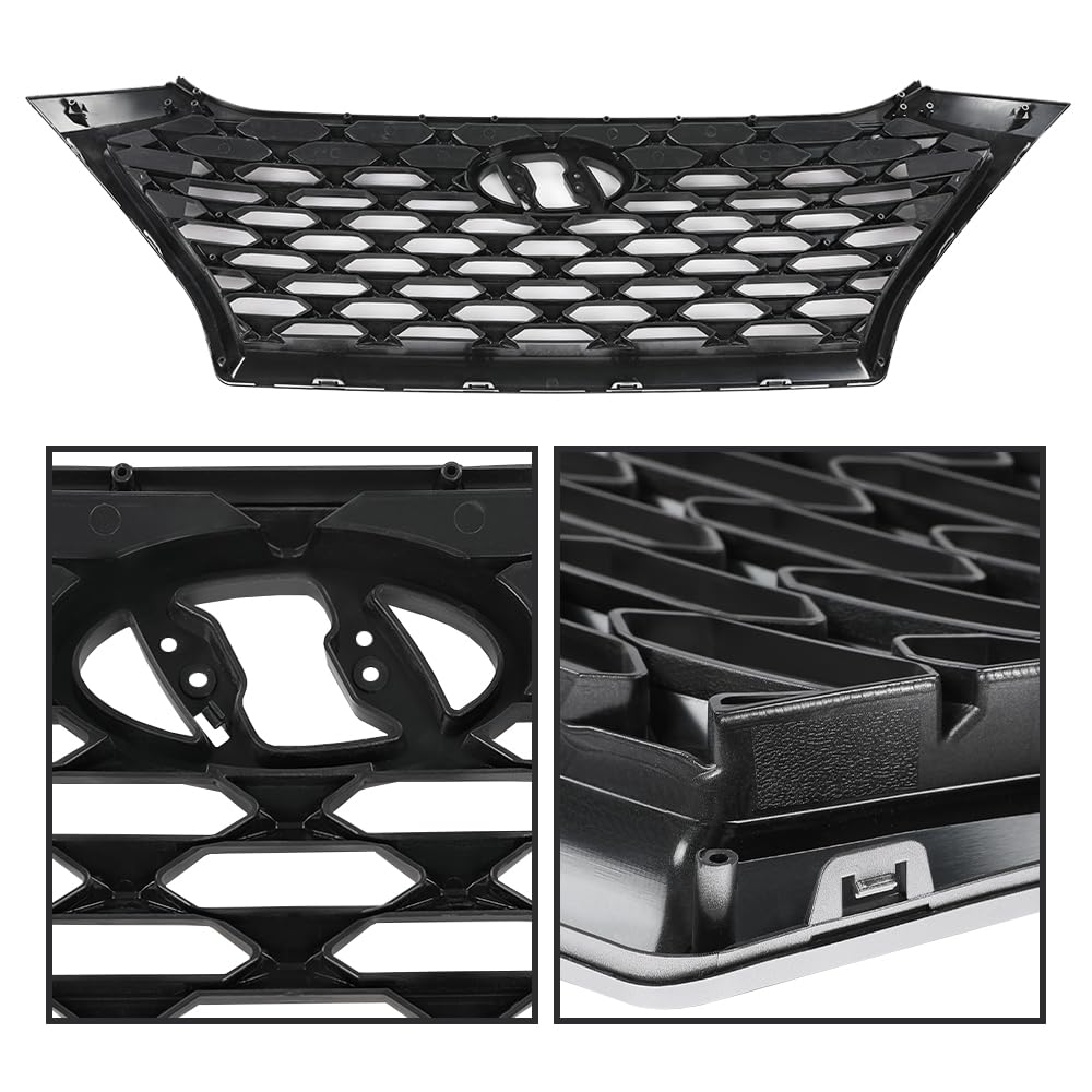 G-PLUS Front Upper Bumper Grille Chrome Gray & Black w/Black accents Compatible with Hyundai Tucson 2019 2020 2021 (For Models without Front Camera) HY1200225 86350D3500 86350-D3500