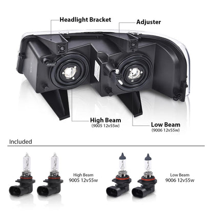 G-PLUS Headlights Assembly w/Bulbs Compatible with Chevy Express 1500 2500 3500 Van 2003-2019/Compatible with GMC Savana 1500 2500 3500 Van 2003-2019 Headlamp Clear Lens Chrome Housing Amber Reflector