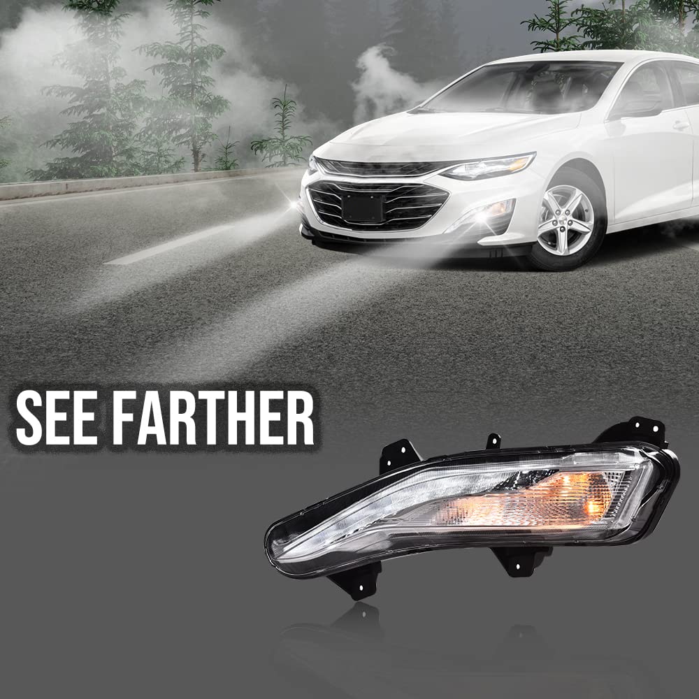 G-PLUS Left Driver Side Bumper Turn Signal Lights LED DRL Fog Lamps Compatible with 2019-2022 Chevy Malibu 84575553 84575552 Left Fog Lamp Bumper Turn Signal Light